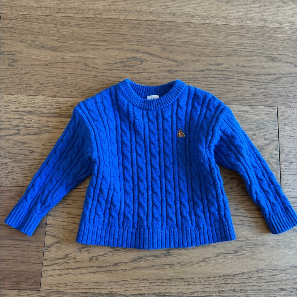 Gap baby boy toddler kids unisex waffle woven fabric knit blue sweater 2T